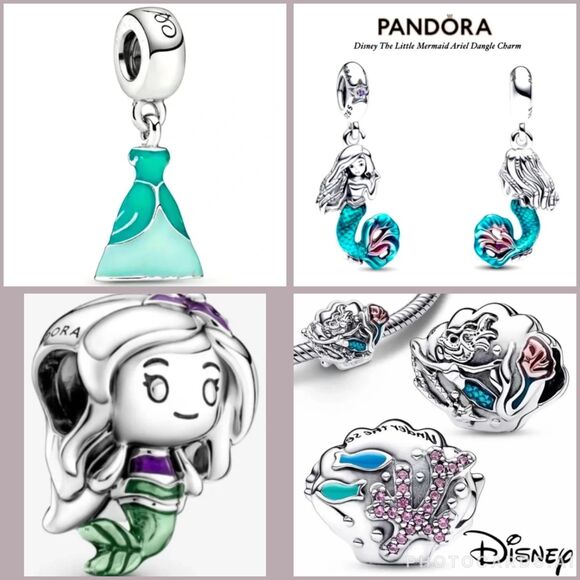 4x NWOT Ariel The Little Mermaid Disney Pandora FIT Silver Charm - Picture 1 of 15